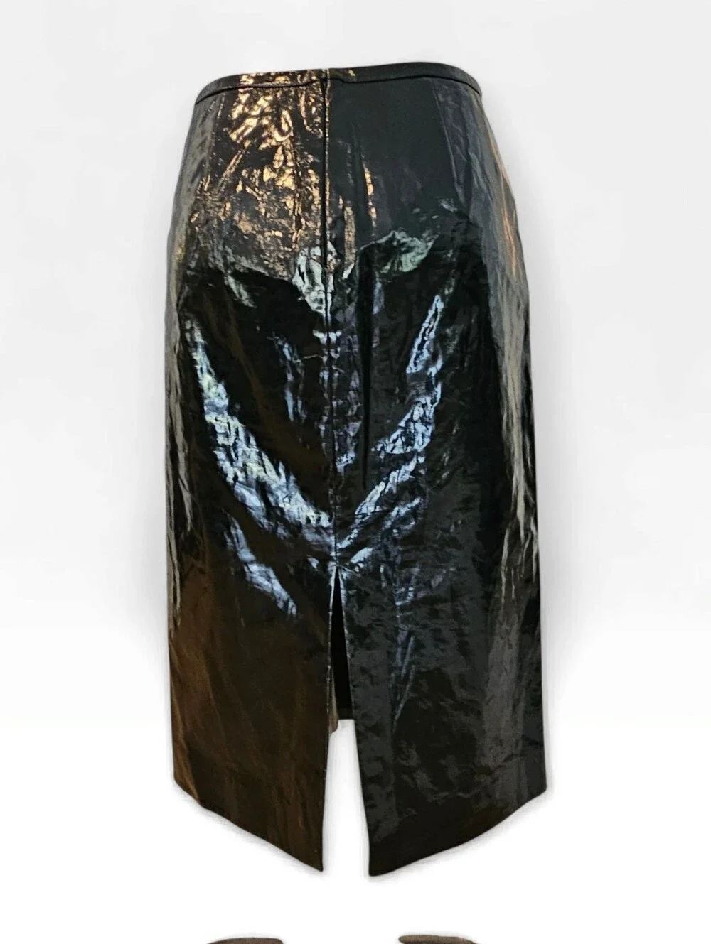 Nwt J.CREW Black Coated Faux Patent Leather Shiny Midi Pencil Skirt Sz 0